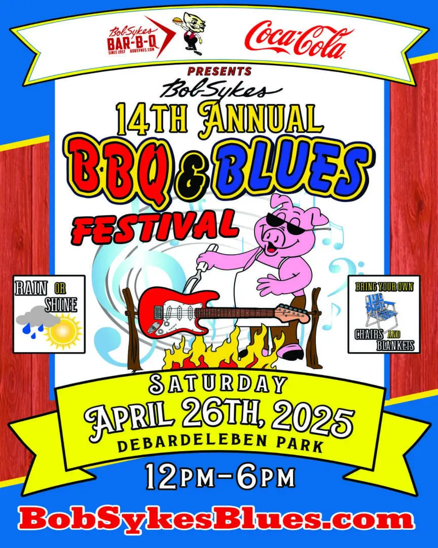 A poster for the 1 4 th annual bbq and blues festival.