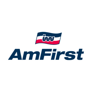 AmFirst logo with stylized flag design.