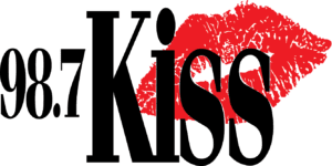 Radio logo with kiss mark design.